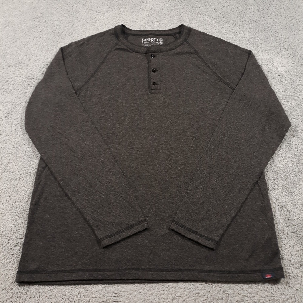 Faherty Sweater Cloud Cotton Henley Mens XL Gray Pima Modal Peru Made